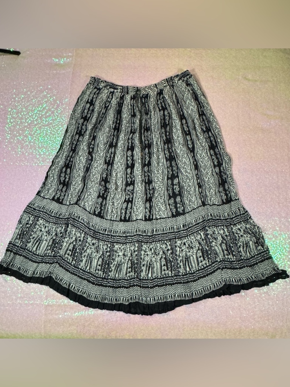 Jenny-1 Black & White Boho Maxi Skirt ★彡